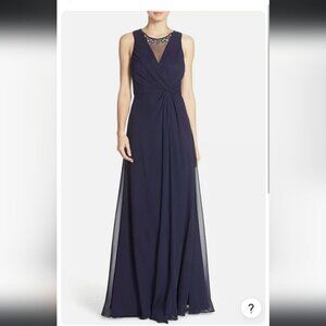 ELIZA J | Embellished Chiffon Fit & Flare Gown Dress EJ6M1353 Navy Blue sz 6
